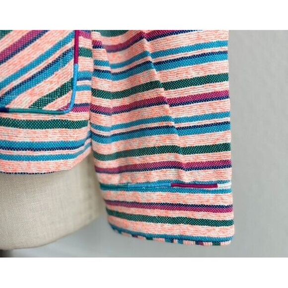 ZARA Open Front Jacket Overshirt M Textured Multicolor Striped Embroidered Boho - Picture 7 of 12